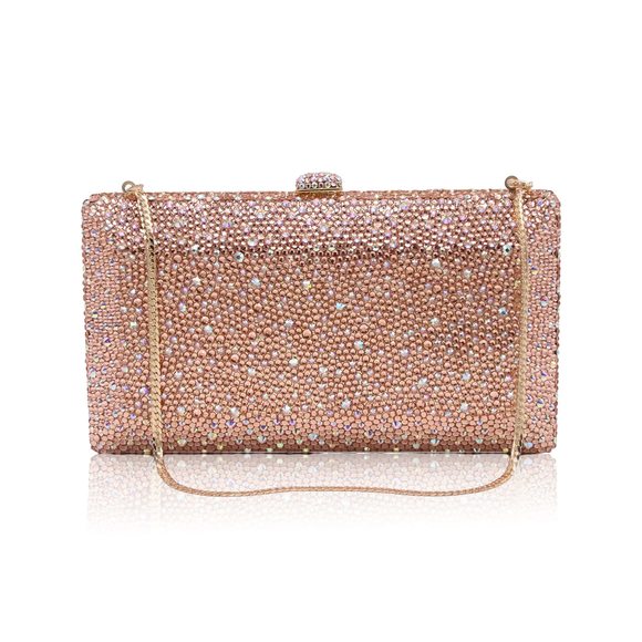 Champagne Crystal Clutch Purse Rhinestone Wedding Handbag Ab Stone :O - Picture 1 of 6